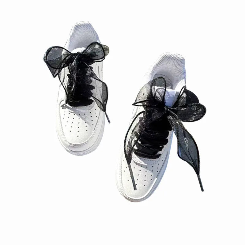4cm Wide Festoon Fishtail Organza Shoelaces Wave Chiffen Yarn Bow Laces Beauty White Casual Sneaker DE Training Shoes Laces