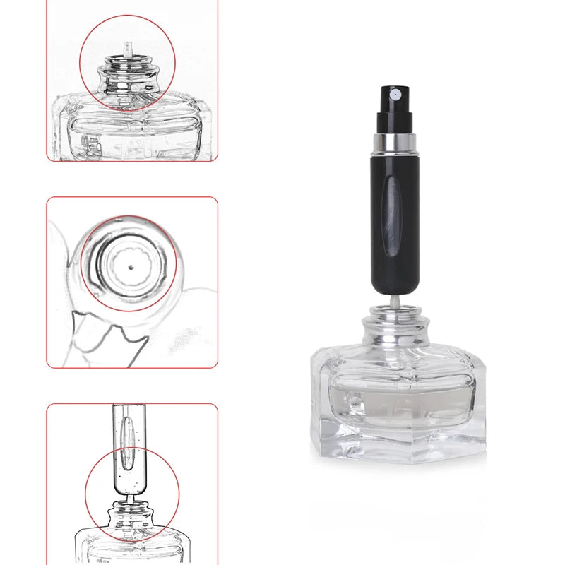 1pc Trial Size 5ml Aluminum Perfume Bottle Bottom Easy Pump Refill Perfume Spray Bottle Mini Lightweight Travel Essential