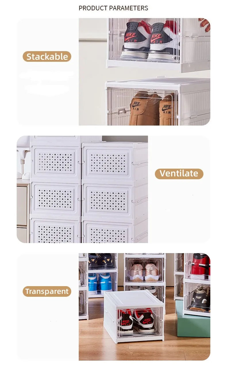 6 Layers Shoes Box Foldable Transparent Sneaker Shoe Storage Organizers Box Stackable Dustproof High-top Cabinet Shoe Rack Shelf - Belvar