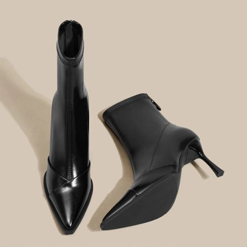Women's Shoes High Heel Slim Ankle Boots Fashion Elegant Pointed Toe Short Booties 2025 Spring Autumn Laides Street Style Shoes