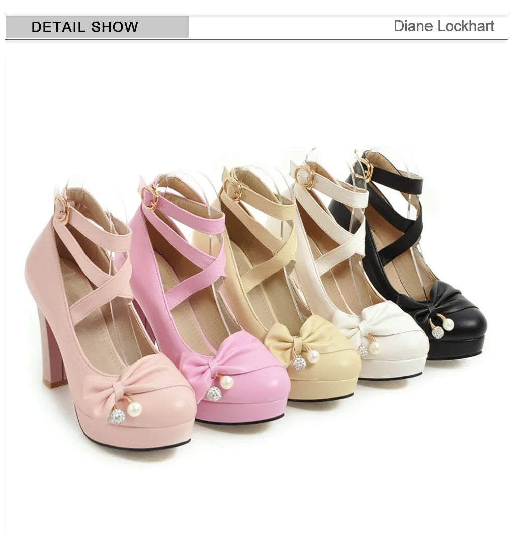 High Heels Women 2025 Trend Chunky Heels Platform Lolita Mary Jane Elegant Party Korean Shoes Dress White The Glossy Fashion - Belvar