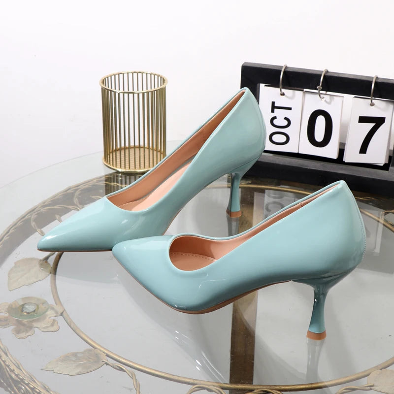 High heels 2024 autumn elegant women's shoes shallow pointed office business attire shoes patent leather sexy stiletto shoes - Belvar