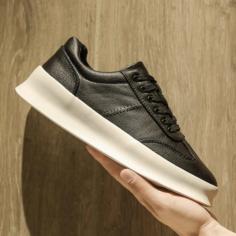 Original Men's Sneakers New Thick-soled Small White Shoes Casual Sports Flat Heel Round Toe Comfortable Trend Fashion Elastic PU - Belvar