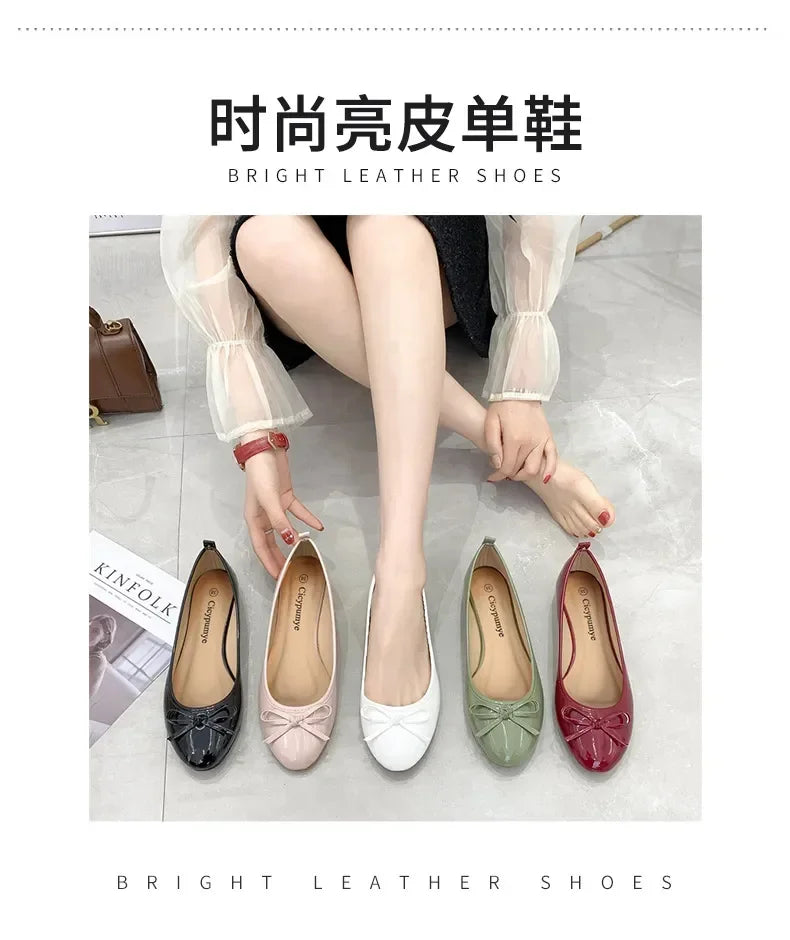 Ballet Flats Shoes Women Classics Casual Loafers Red Patent Leather Lady Fashion Design Bowknot Shoes for Woman's Spring/Autumn - Belvar