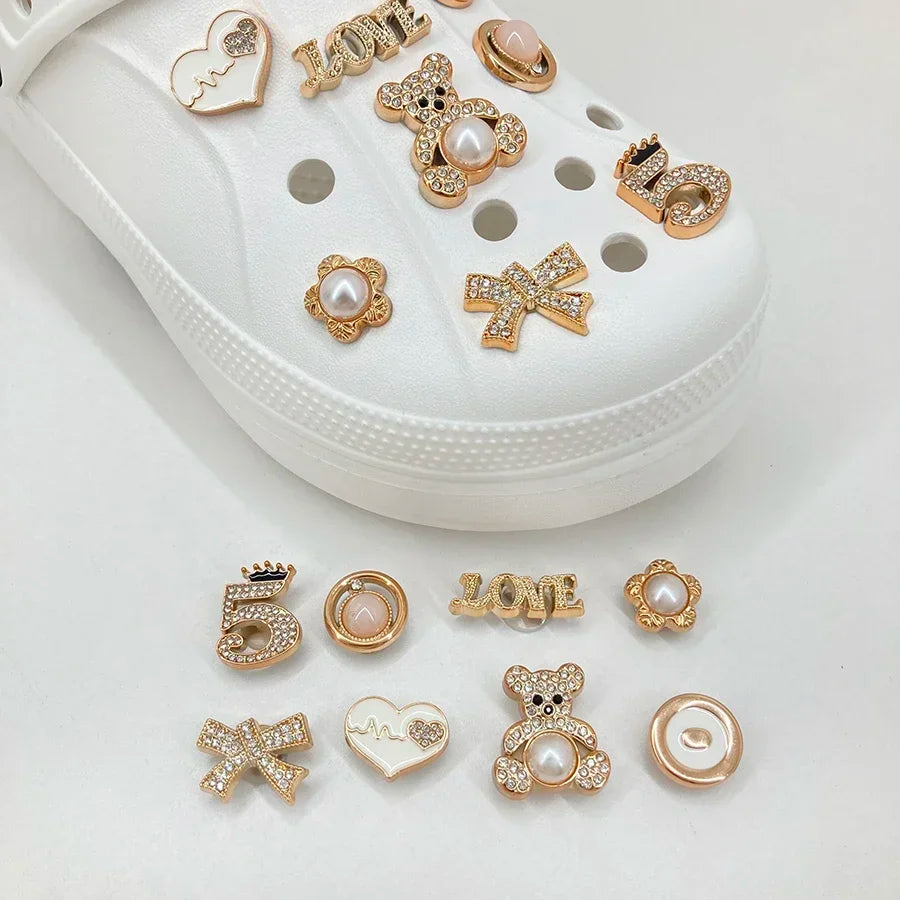 14PCS Shoe Charms Rhinestone Pearl Decorations DIY Detachable Pins for Crocs Clogs Sandals Sneakers Jewelry Accessories