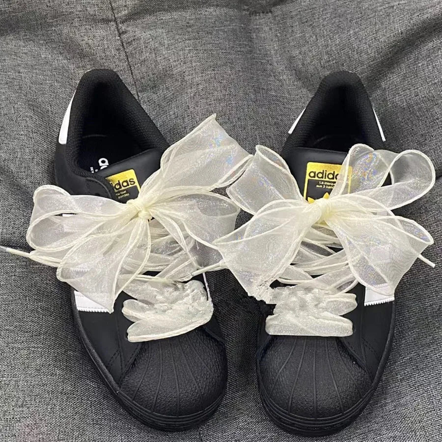 4cm Wide Festoon Fishtail Organza Shoelaces Wave Chiffen Yarn Bow Laces Beauty White Casual Sneaker DE Training Shoes Laces