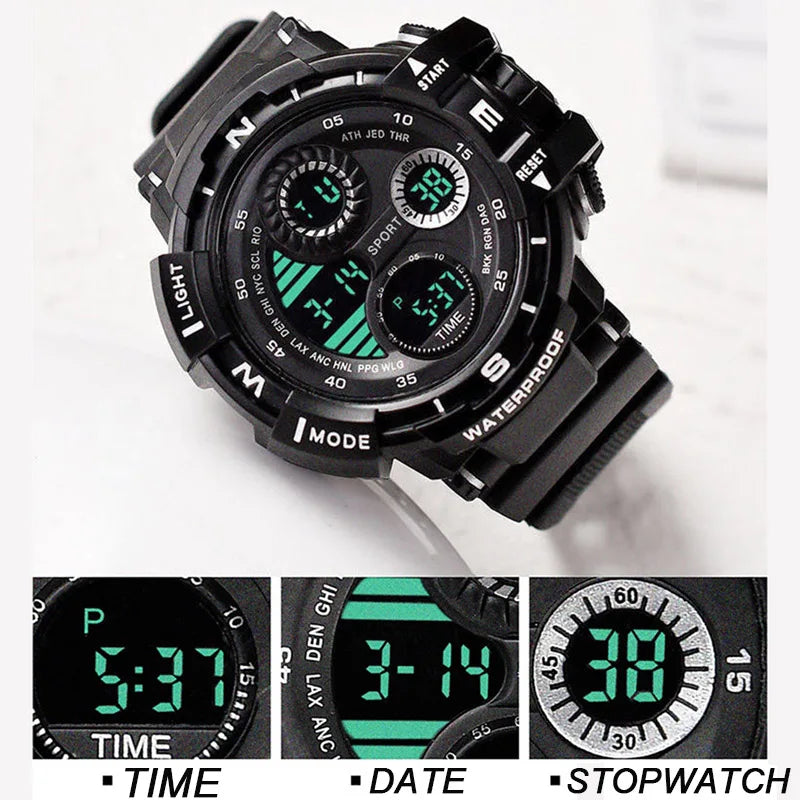 YIKAZE Men's Digital Electronic Watch Sports Glow 55mm Large Dial Student Outdoor Adventure Trend Multifunctional Watches Clock