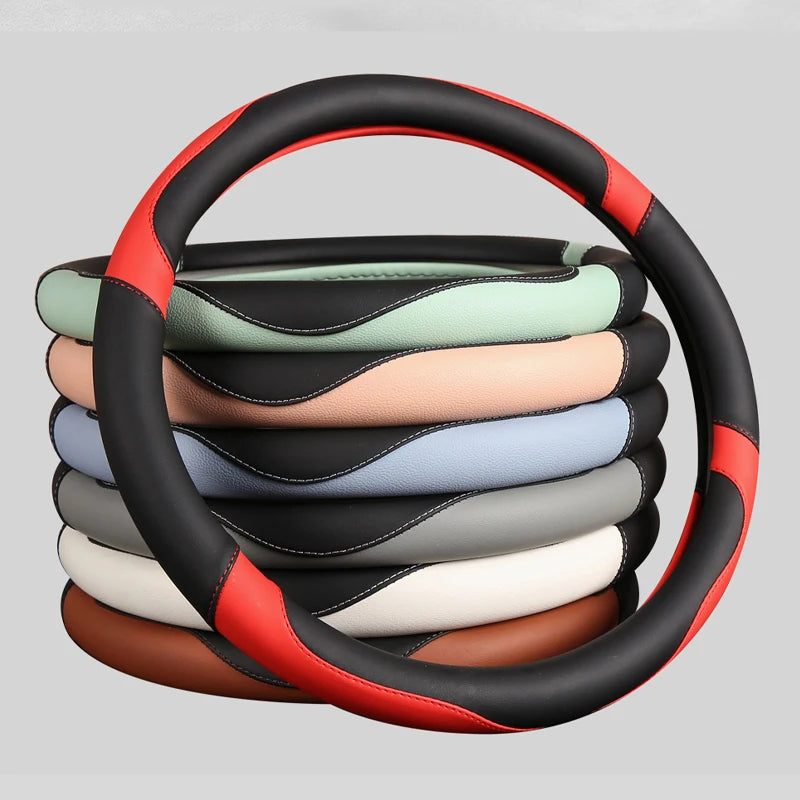Car Steering Wheel Cover - Universal Car for Diverse Cars, Durable Leather Cover with Anti-Slip Lining, Fit for 14.5"-15" - Belvar