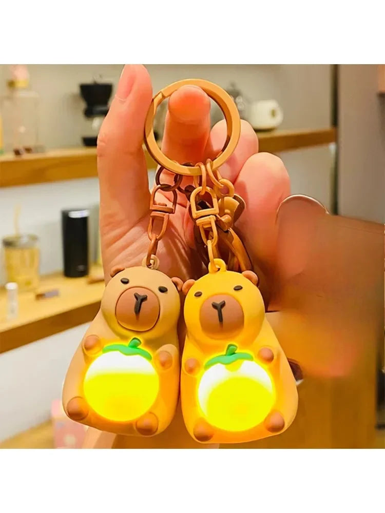 Simulation Capibara Anime Lighting In The Dark Toy Kawaii Cute Mini Doll Warm Light Keyring Creative Luminous Capybara Keychain