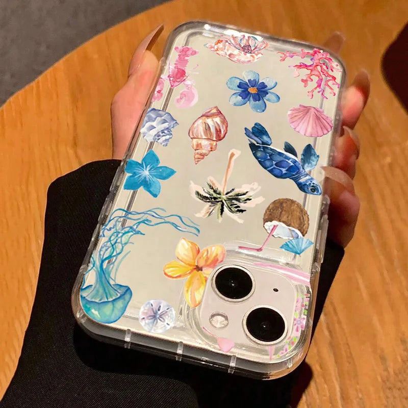 Turtle Lobster Coconut Print Phone Case For Vivo Y17s Y78 Y77 Y36 Y35 Y02s V40 V29 V27 S15 4G 5G Pro Anti Fall Clear Back Cover