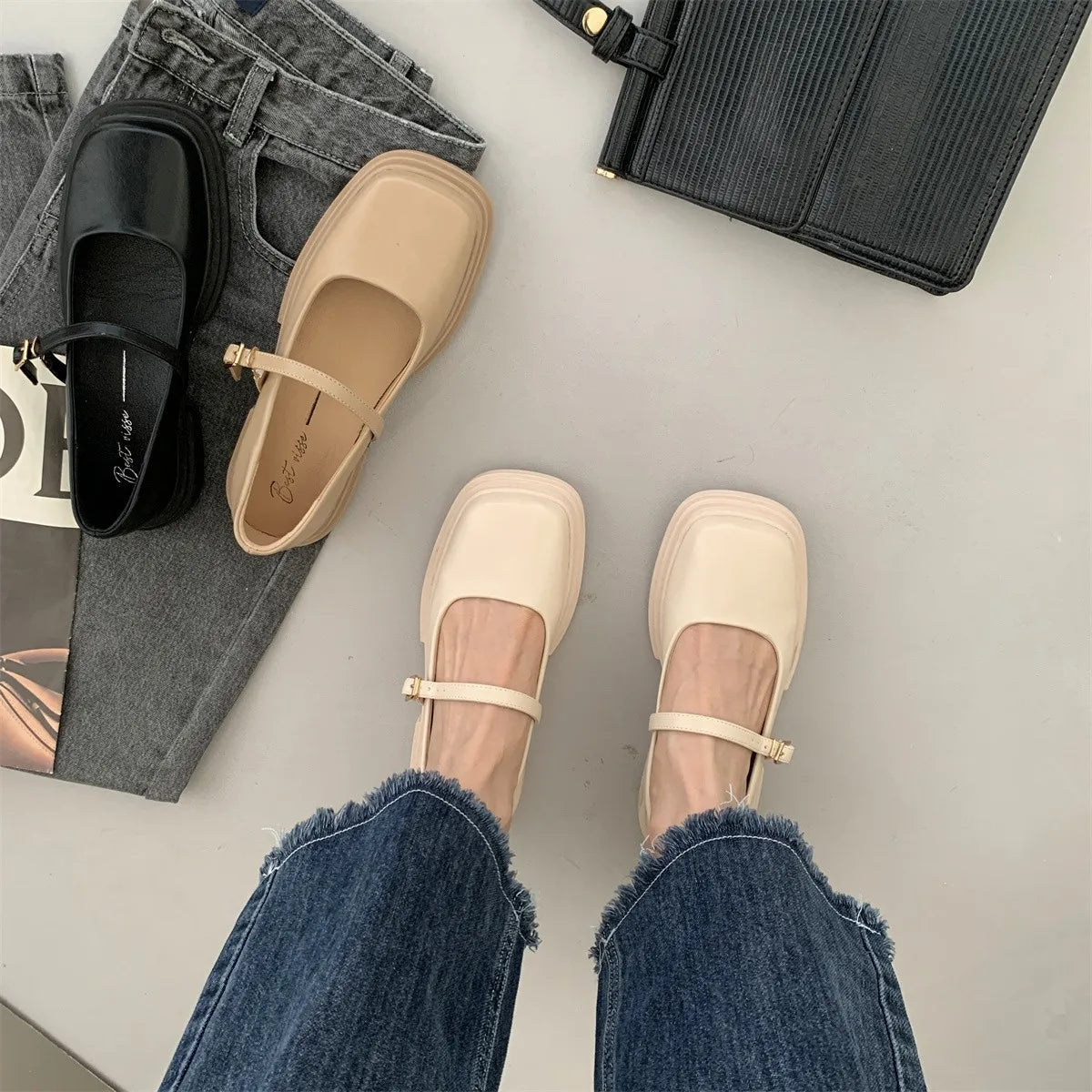 Korean Shoes Female Footwear Square Toe British Style Oxfords Women's 2025 Dress Comfortable Preppy Leather Retro Summer New Med - Belvar