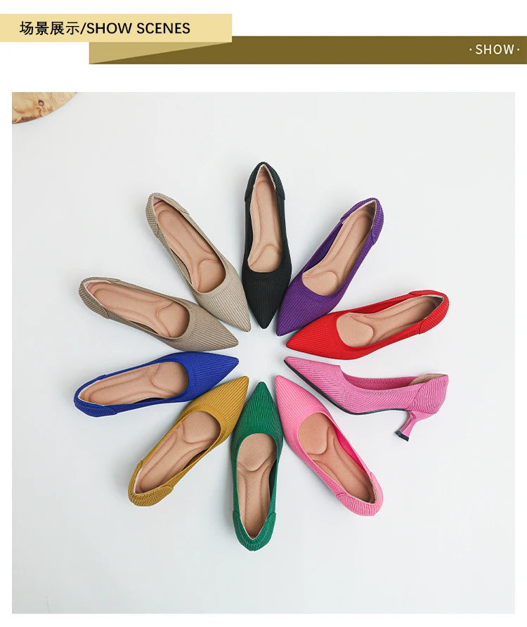 Women's High Heels Fashion Pattern Soft Knitted Comfortable Breathable Shoes 2025 New (6cm High) - Belvar