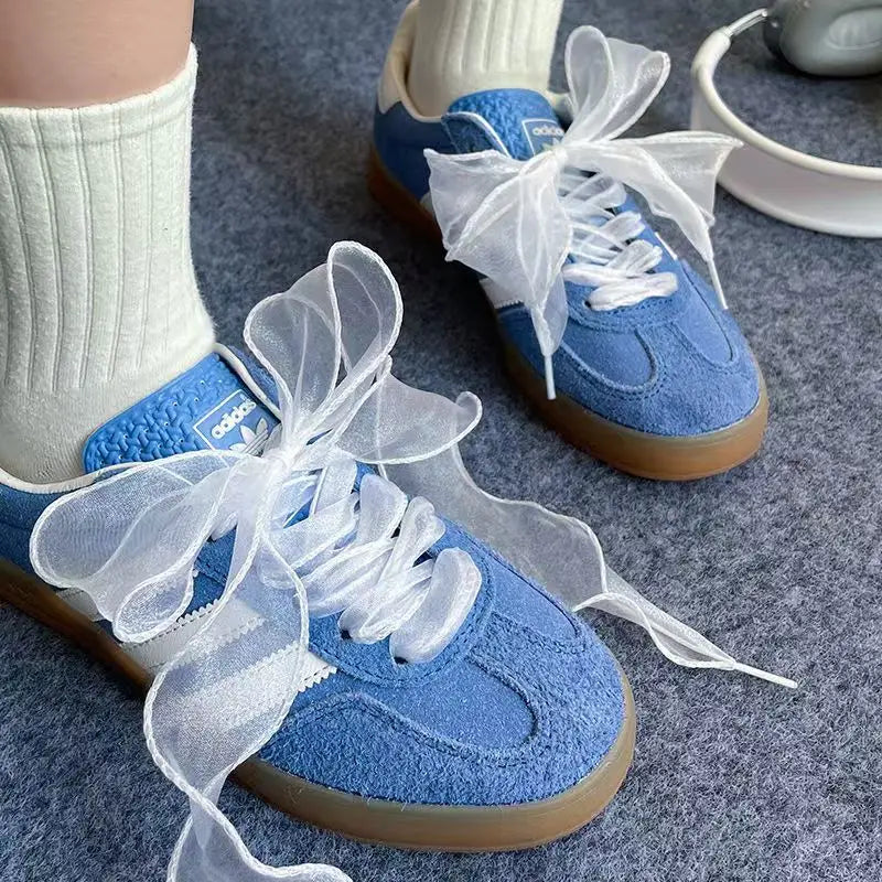 4cm Wide Festoon Fishtail Organza Shoelaces Wave Chiffen Yarn Bow Laces Beauty White Casual Sneaker DE Training Shoes Laces