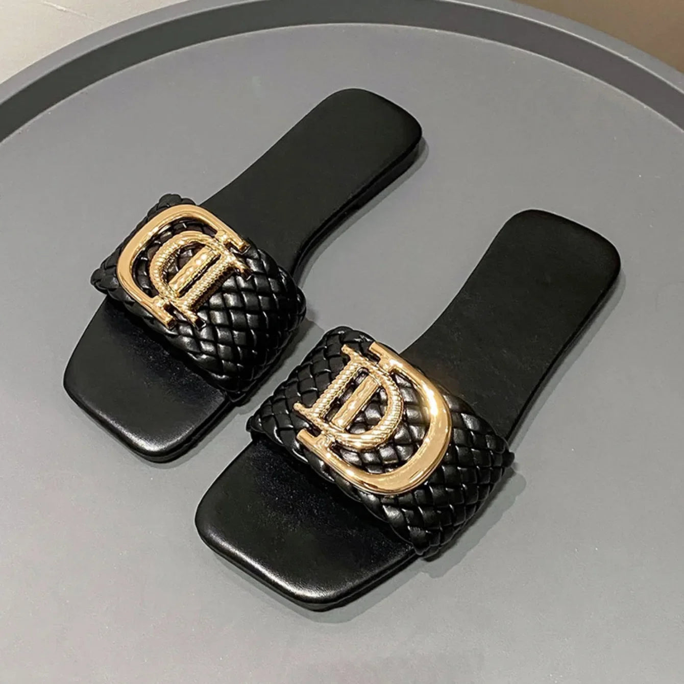 Women Slippers Party Sexy Elegant Slippers Women Luxury Decor Weave Designer Flat Sandals Fashion Open-toe Vacation Slides Women - Belvar