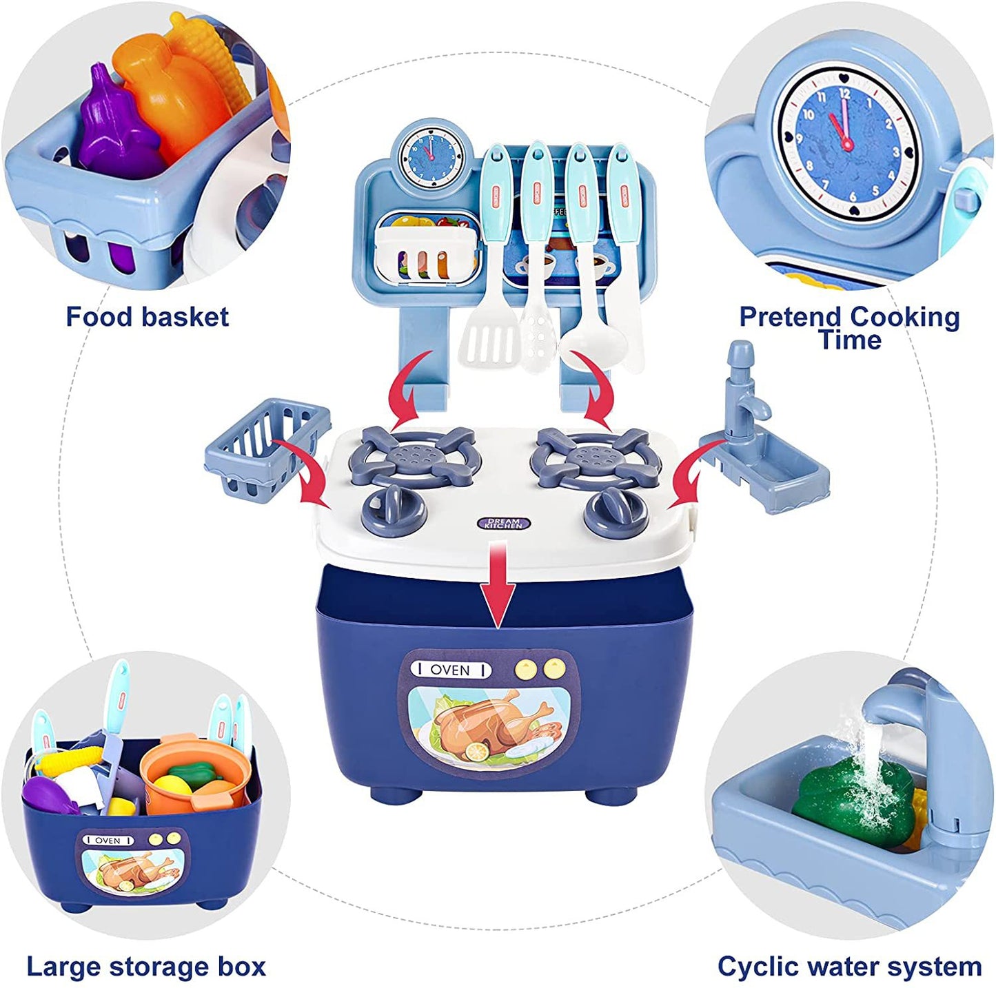 Kitchen Toys Imitated Chef Light Music Pretend Cooking Food Play Dinnerware Set Safe Cute Children Girl Toy Gift Fun Game Gifts - Belvar