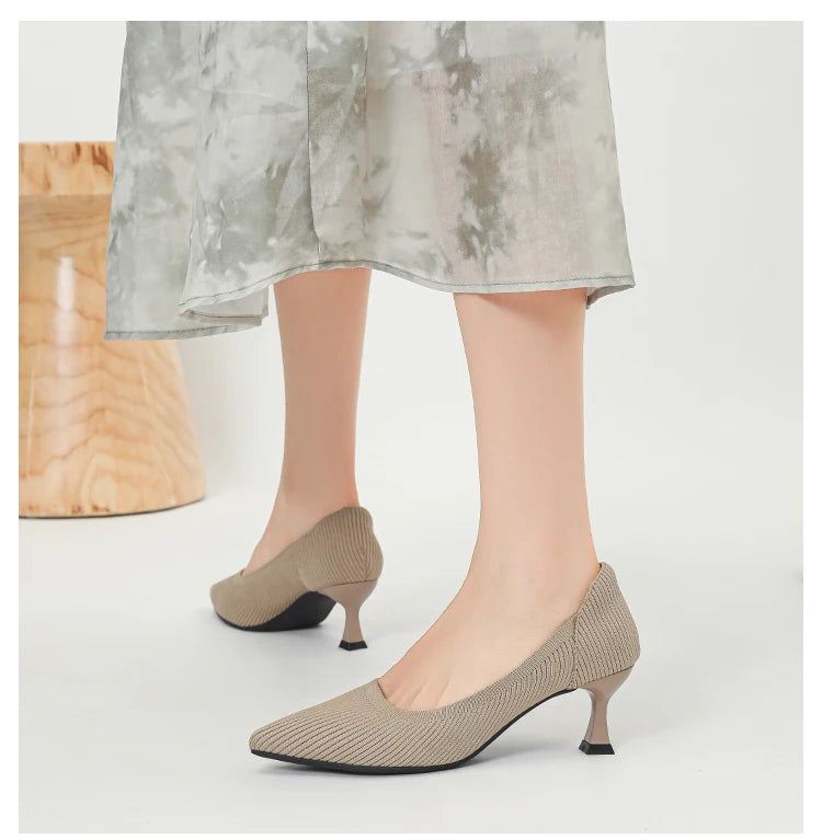 Women's High Heels Fashion Pattern Soft Knitted Comfortable Breathable Shoes 2025 New (6cm High) - Belvar