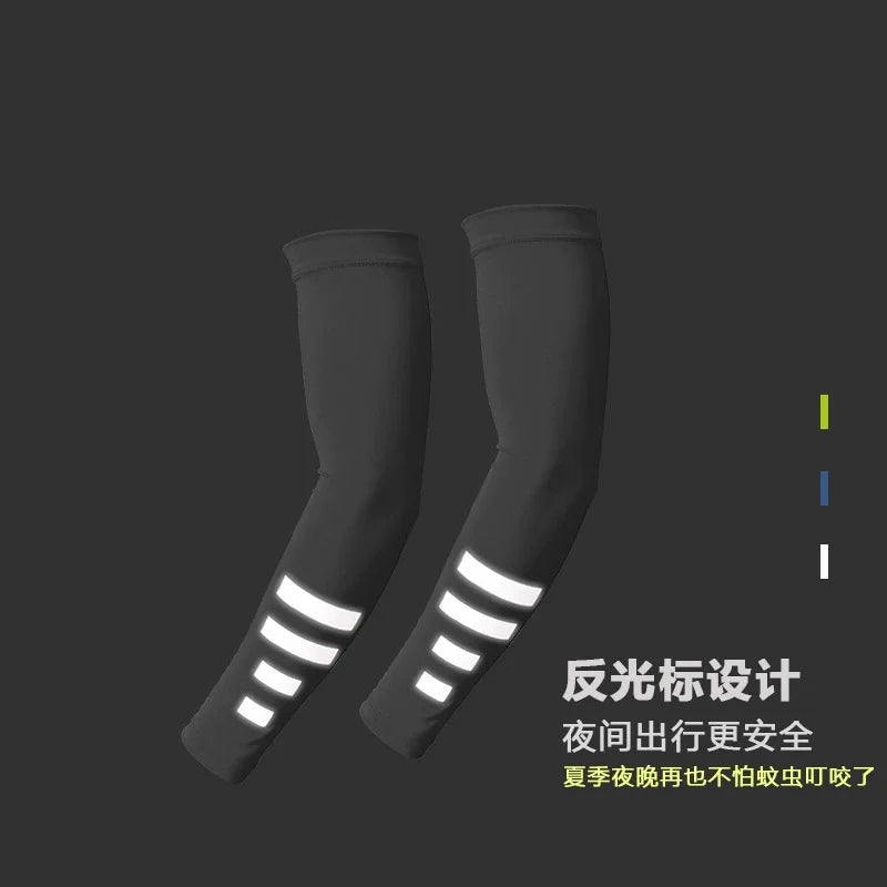 2Pcs Summer Outdoor Sun Protection Arm Sleeves Quick-drying Breathable Night Running Cycling Reflective Ice Silk Sleeves