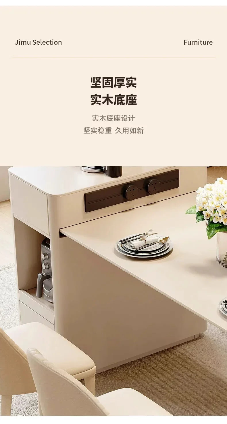 Kitchen Island with Extendable Dining Table Integrated Rolling Kitchen Storage Household with Slate Rack Cabinet for Kitchen