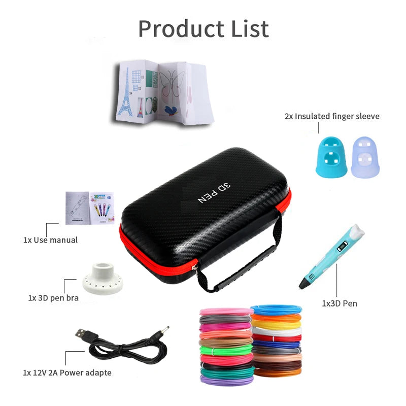 3D Pen Drawing Printing Pen With LCD Screen Compatible PLA Filament Toys Safe Paiting for Children DIY Christmas Birthday Gift