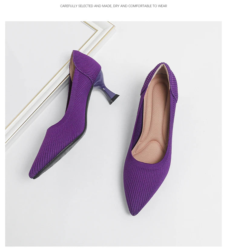 Women's High Heels Fashion Pattern Soft Knitted Comfortable Breathable Shoes 2025 New (6cm High) - Belvar