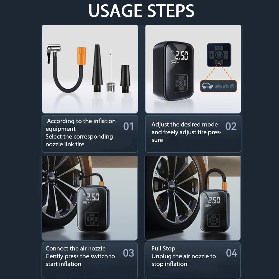 1PC Car Mounted Wireless Digital Display Inflation Pump Portable Wireless Air PumpTire Inflator for Electric Cars