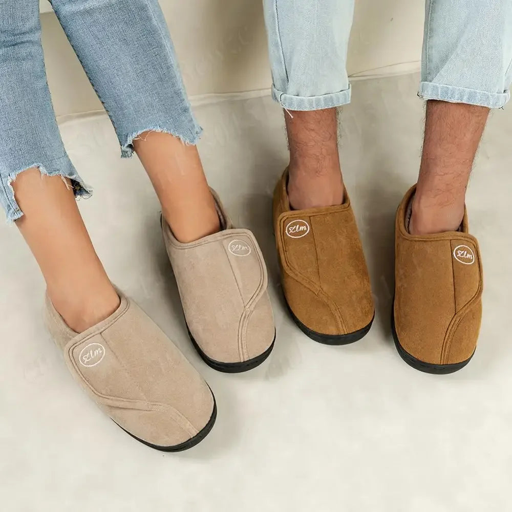 House Shoes for Men Suede Leather Slippers Non-Slip Slip-on Shoes Comfy Warm Plush Indoor/Outdoor for Diabetic Swollen Feet - Belvar