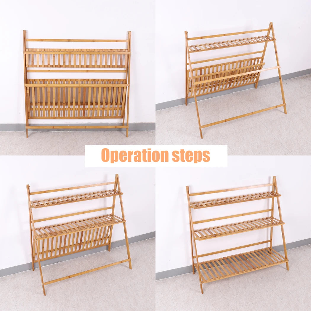 3 Tier Foldable Bamboo Plant Stand Planter Organizer Plants Display Shelf for Indoor Outdoor