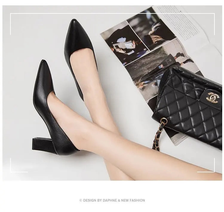 High Heels Women 2022 New Korean Style Pointed Shallow Mouth Thick Heel Fashion Shoes Sapatos De Mujer - Belvar