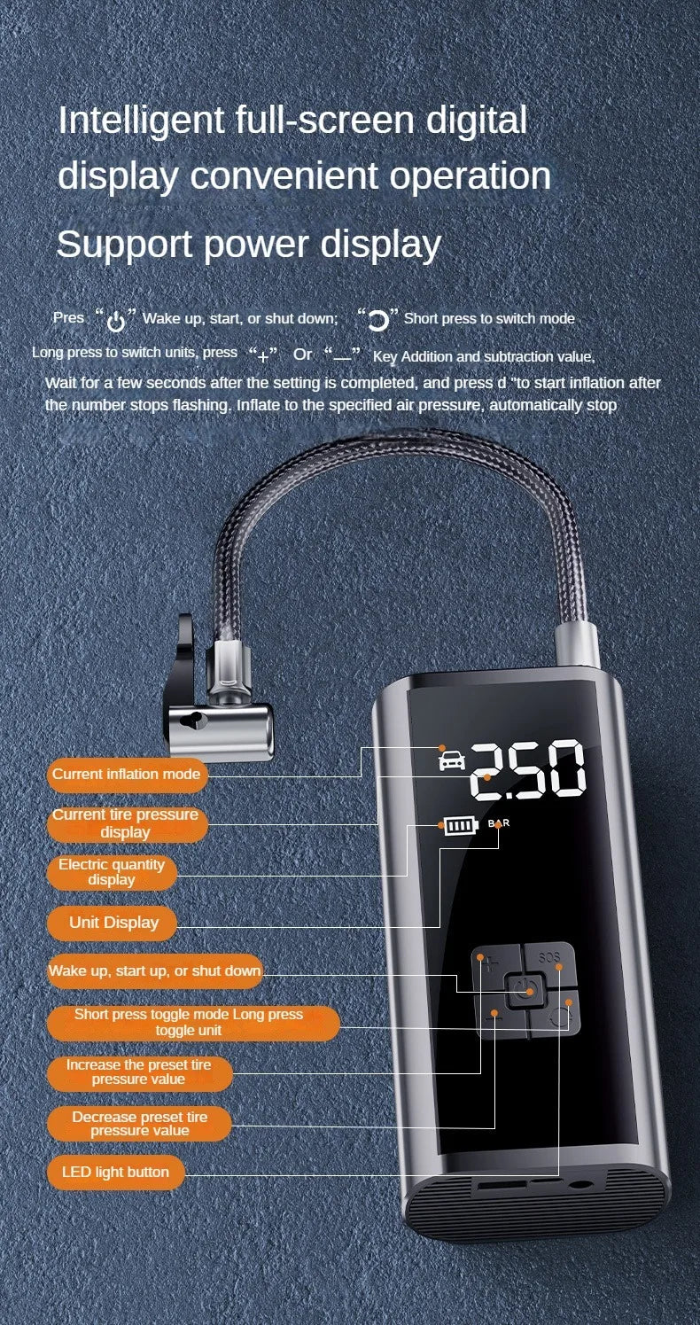 Wireless Portable Inflatable Pump Car Air Compressor Super Long Battery Life Electric Tire Inflator Pump for Motorcycle Balls