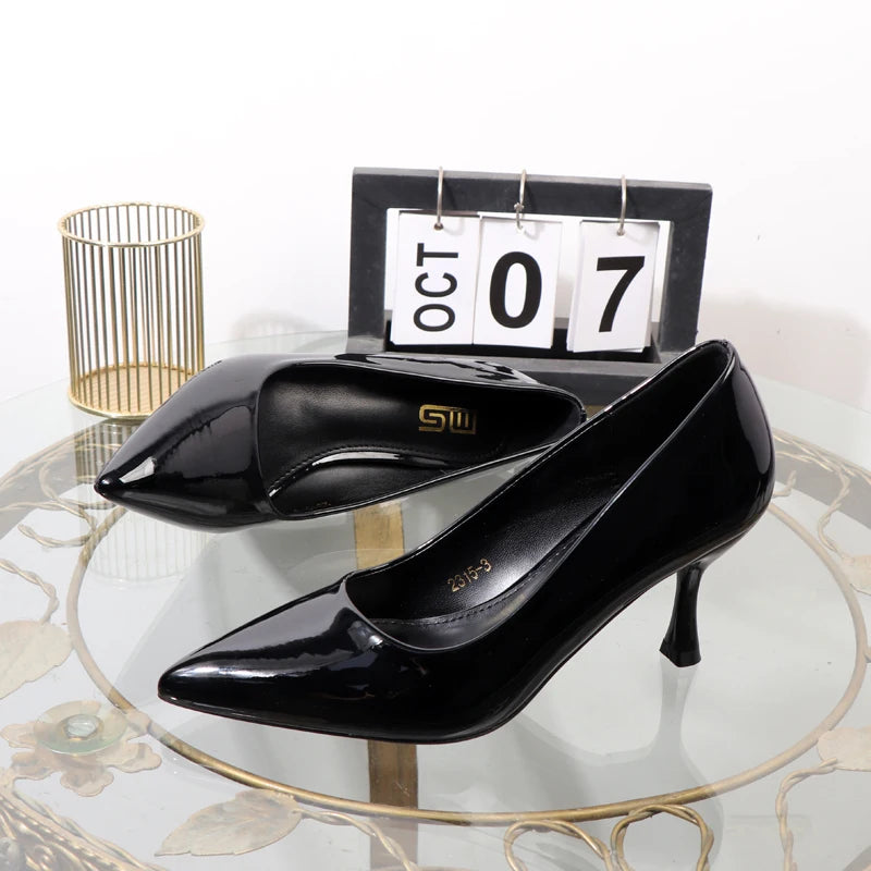 High heels 2024 autumn elegant women's shoes shallow pointed office business attire shoes patent leather sexy stiletto shoes - Belvar