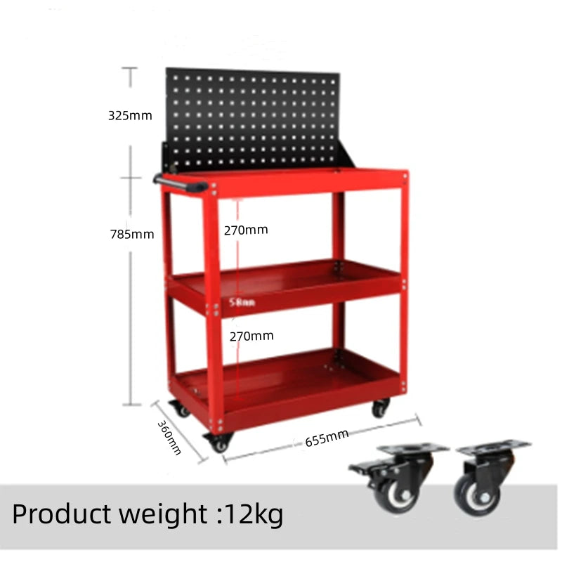Mechanical Workshop Tools with Wheels, Tool Carts 3-layer Mobile Tool Car, Multifunctional and Heavy-duty Auto Repair Parts Car - Belvar