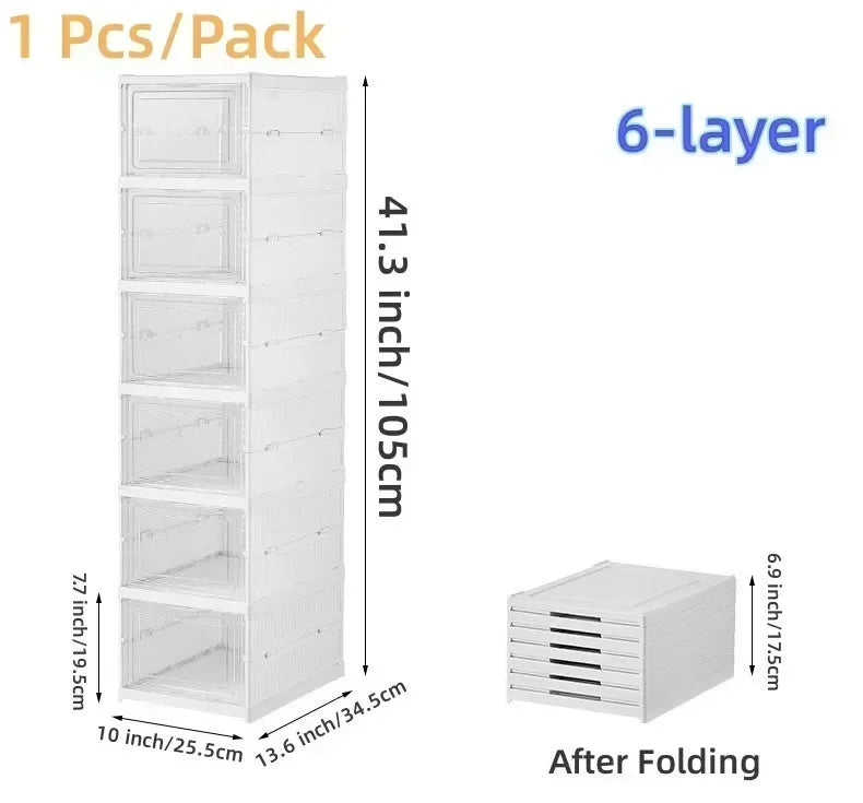 6 Layers Shoes Box Foldable Transparent Sneaker Shoe Storage Organizers Box Stackable Dustproof High-top Cabinet Shoe Rack Shelf - Belvar