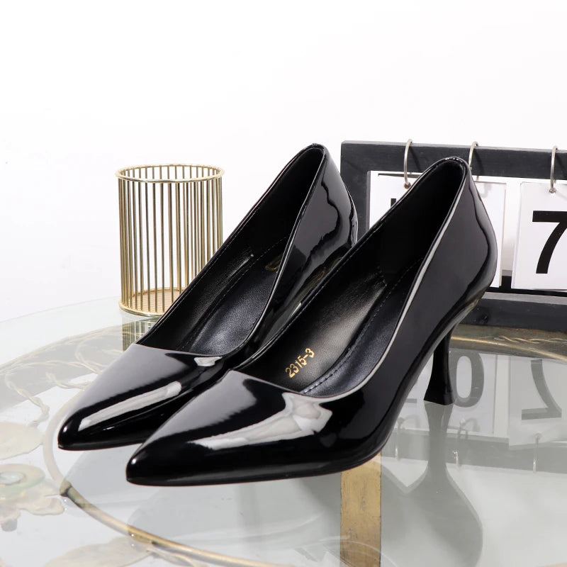 High heels 2024 autumn elegant women's shoes shallow pointed office business attire shoes patent leather sexy stiletto shoes - Belvar