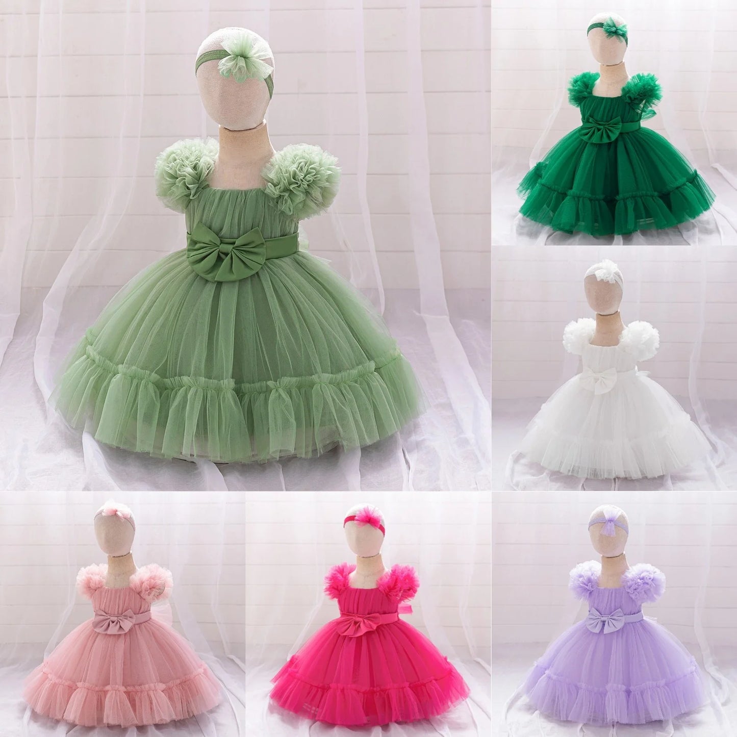 Toddler Party Baby Girls Dresses Baptism Bridesmaids Costume Infants 1st Birthday Bow Princess Dress Baby Wedding Christmas Gown