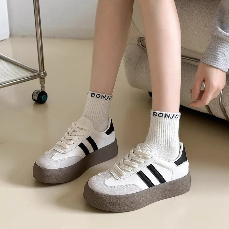 Sports shoes thick sole casual board shoes women 2024 new cowhide everything soft sole inside increase de training shoes - Belvar