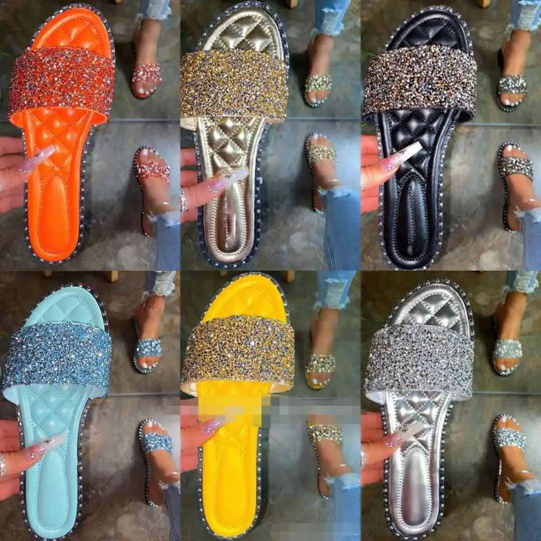 Lady Spogy Sole Tender Feet Shoes Cheap Pricing No Heel Bling Crystal Italian Blue Orange Slippers Yellow Slides For Women 43-35 - Belvar