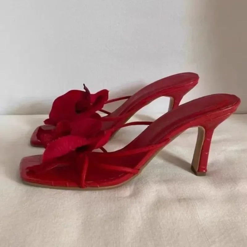 Brand Shoes Female 2025 Summer New Elegant Flowers Design Women's Slippers Casual Fashionable Outer Wear High Heel Slides Women - Belvar