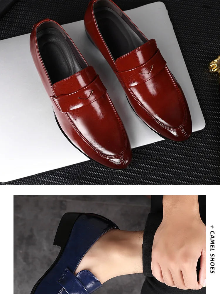 Men's Shoes Loafers Dress Man British Casual Single Leather Small Square Toe Mens Genuine Shoe Formal Black Elegant Good Quality - Belvar