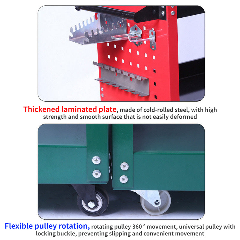 Mechanical Workshop Tools with Wheels, Tool Carts 3-layer Mobile Tool Car, Multifunctional and Heavy-duty Auto Repair Parts Car - Belvar