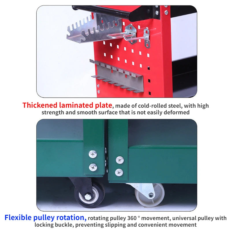 Mechanical Workshop Tools with Wheels, Tool Carts 3-layer Mobile Tool Car, Multifunctional and Heavy-duty Auto Repair Parts Car - Belvar