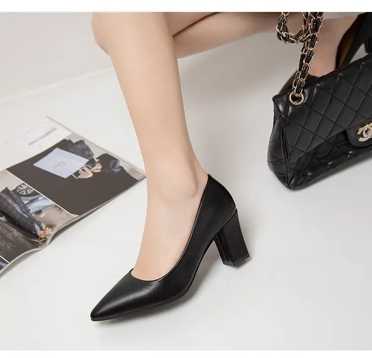 High Heels Women 2022 New Korean Style Pointed Shallow Mouth Thick Heel Fashion Shoes Sapatos De Mujer - Belvar