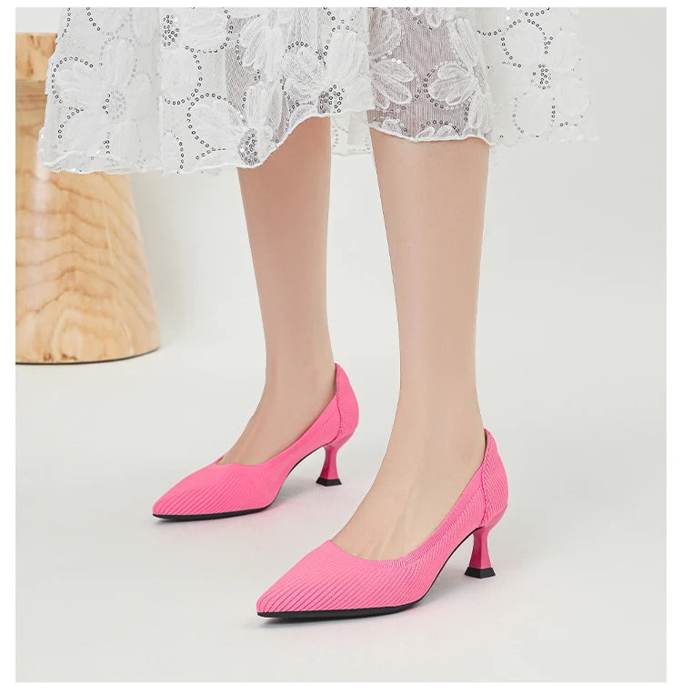 Women's High Heels Fashion Pattern Soft Knitted Comfortable Breathable Shoes 2025 New (6cm High) - Belvar