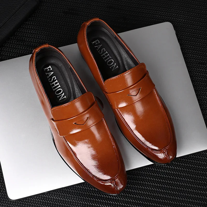 Men's Shoes Loafers Dress Man British Casual Single Leather Small Square Toe Mens Genuine Shoe Formal Black Elegant Good Quality - Belvar