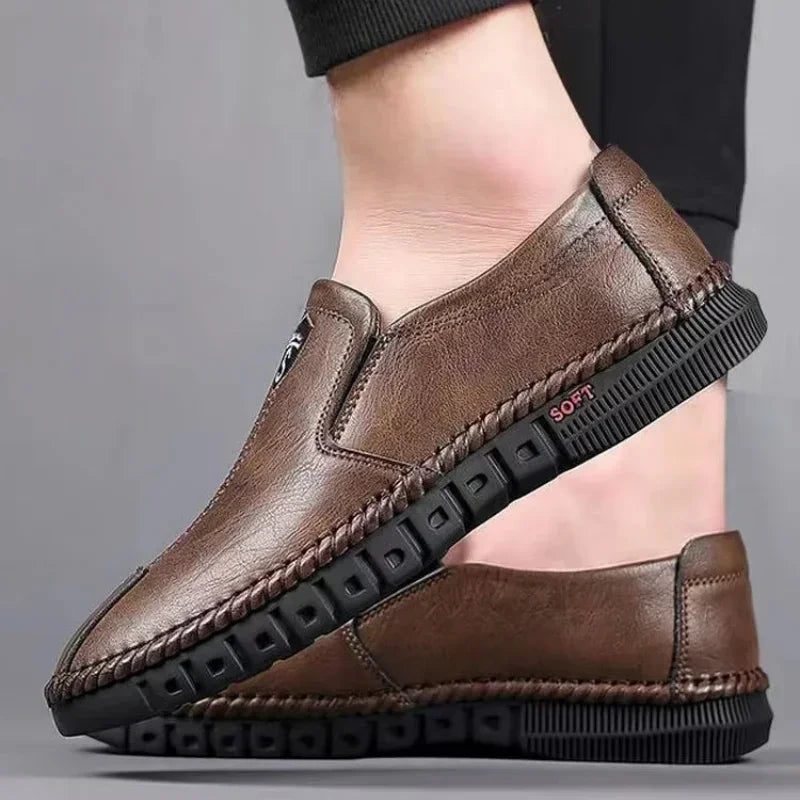 Men Leather Shoes Soft Sole Casual Shoes Autumn Comfortable Business Flats Man Lightweight Work Shoes Slip-on Driving Shoe Tenis - Belvar