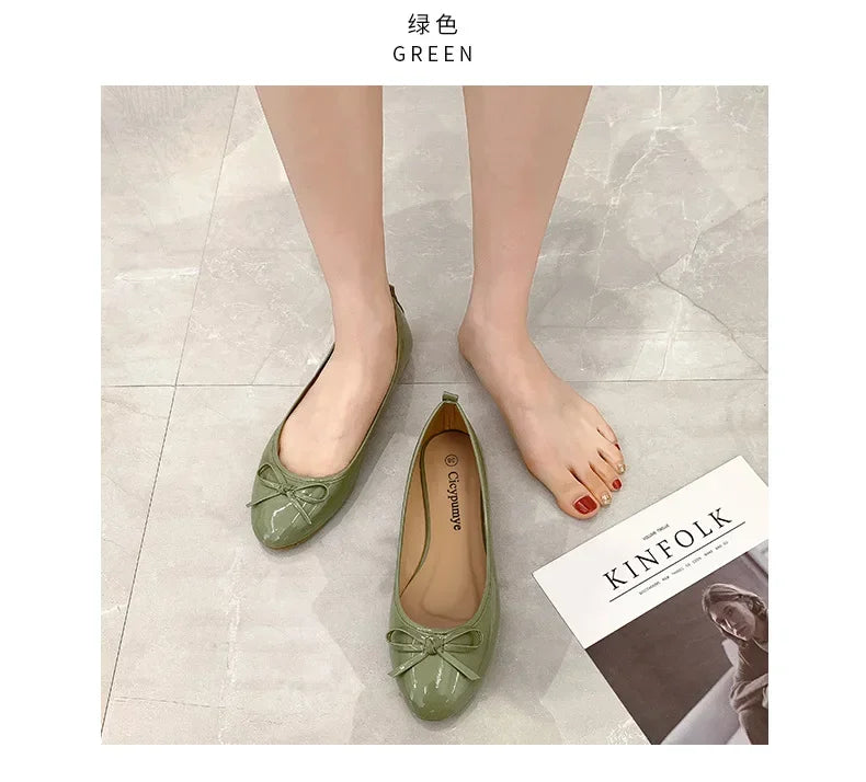 Ballet Flats Shoes Women Classics Casual Loafers Red Patent Leather Lady Fashion Design Bowknot Shoes for Woman's Spring/Autumn - Belvar