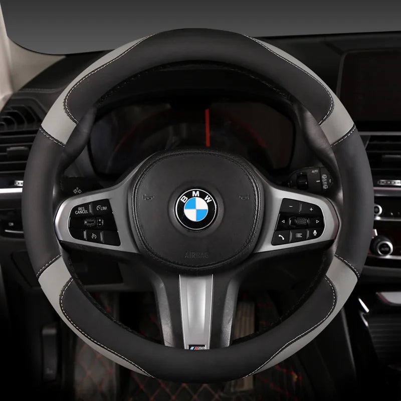 Car Steering Wheel Cover - Universal Car for Diverse Cars, Durable Leather Cover with Anti-Slip Lining, Fit for 14.5"-15" - Belvar