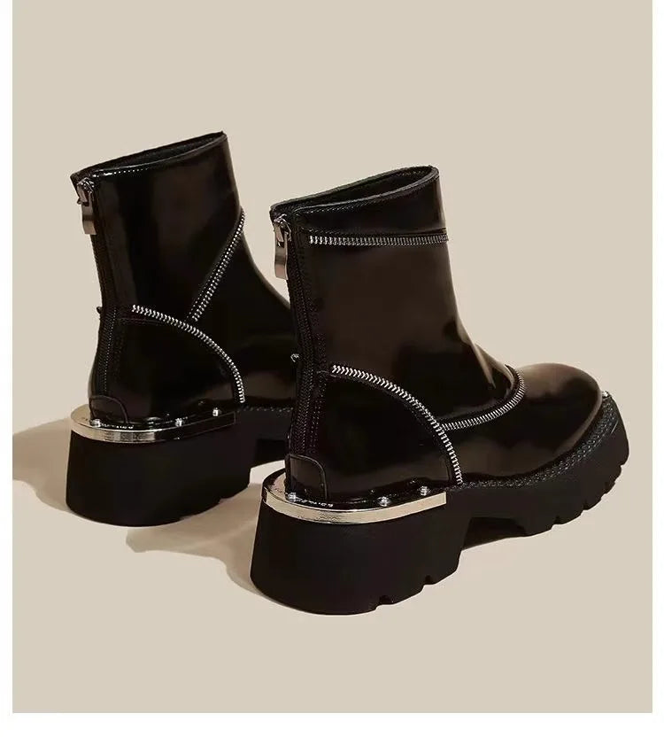 High Quality Black Shoes for Women Platform Boots Street Round Toe Ladies Shoes Non-slip Thick-soled Goth Boots Zapatos De Mujer - Belvar