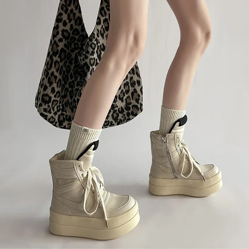 Shoes for Women Women's Ankle Boots Trendy Retro High-top Women's Shoes Fashion Casual Chunky Platform Luxury Designer Sneakers - Belvar