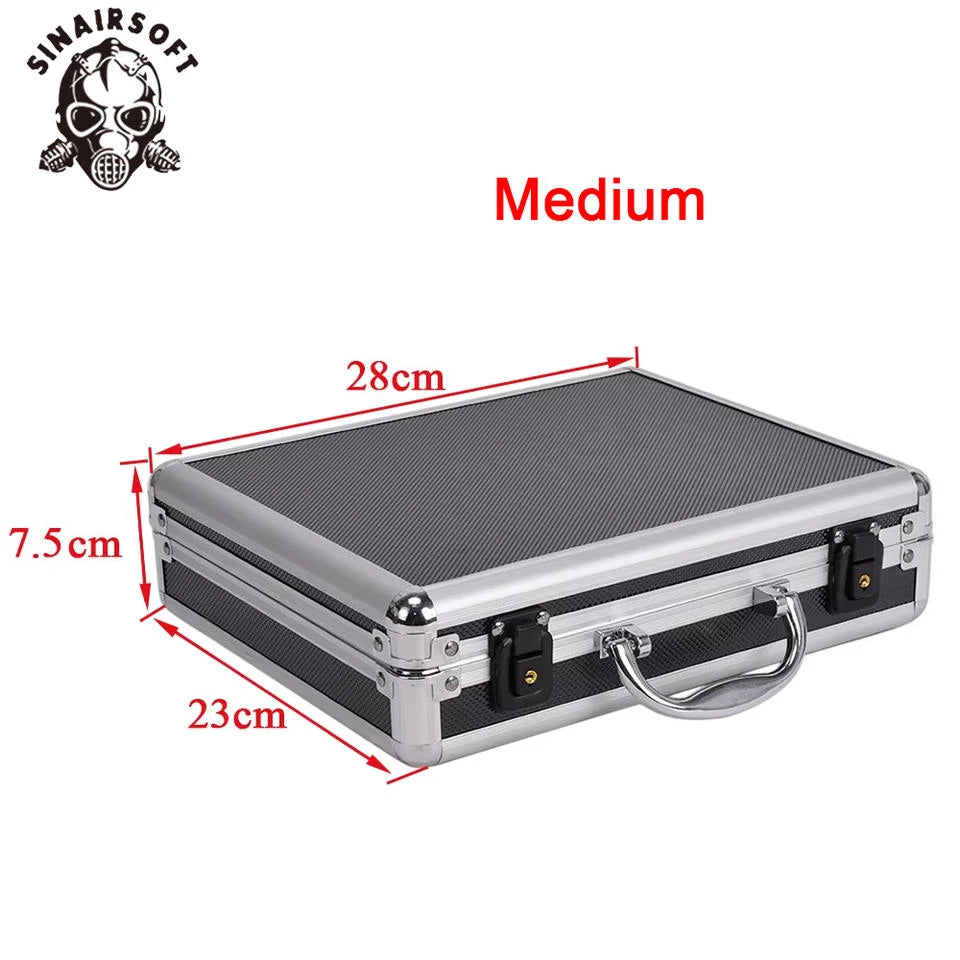 SINAIRSOFT Tactical Aluminum Hardcase Pistol Box Gun Bag Case Padded Foam Toolbox Weapons Suitcase Hunting Airsoft Glock Ipsc
