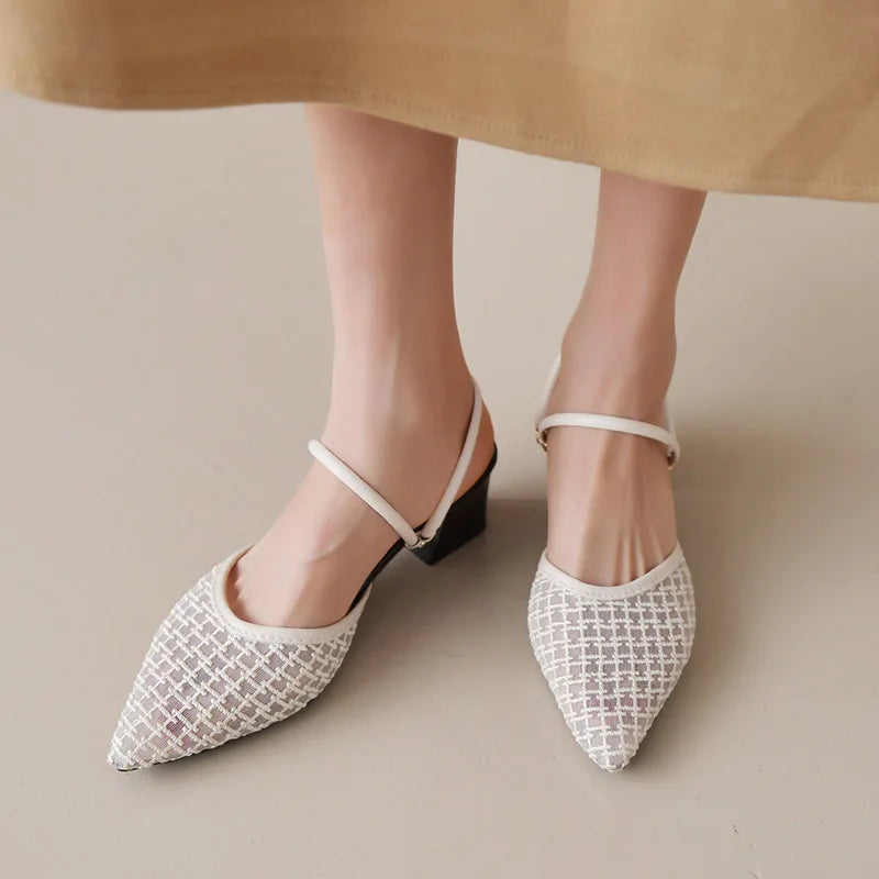 Women's New Slippers Minimalist Fashionable Thick-heeled Slip-on Sandals Summer Two-way Outer Wear One Line High Heel Slippers - Belvar